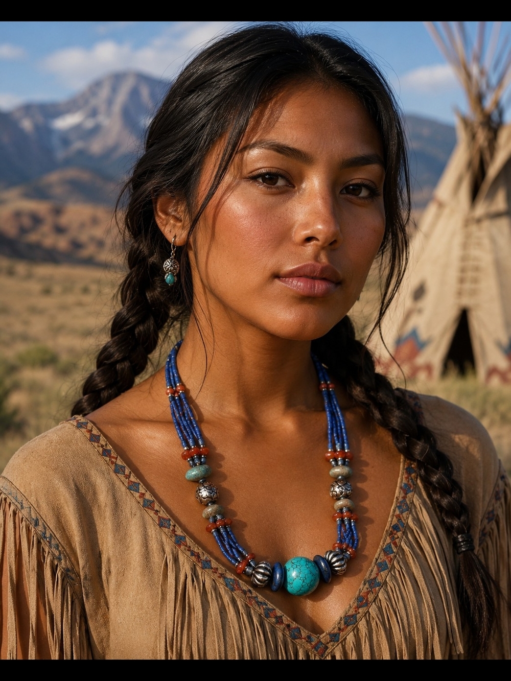 Turquoise, Lapis & Carnelian Agate  Beaded Statement Necklace - Native Jewelry